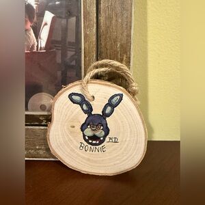 Handcrafted Blue Bunny Wood Slice Art